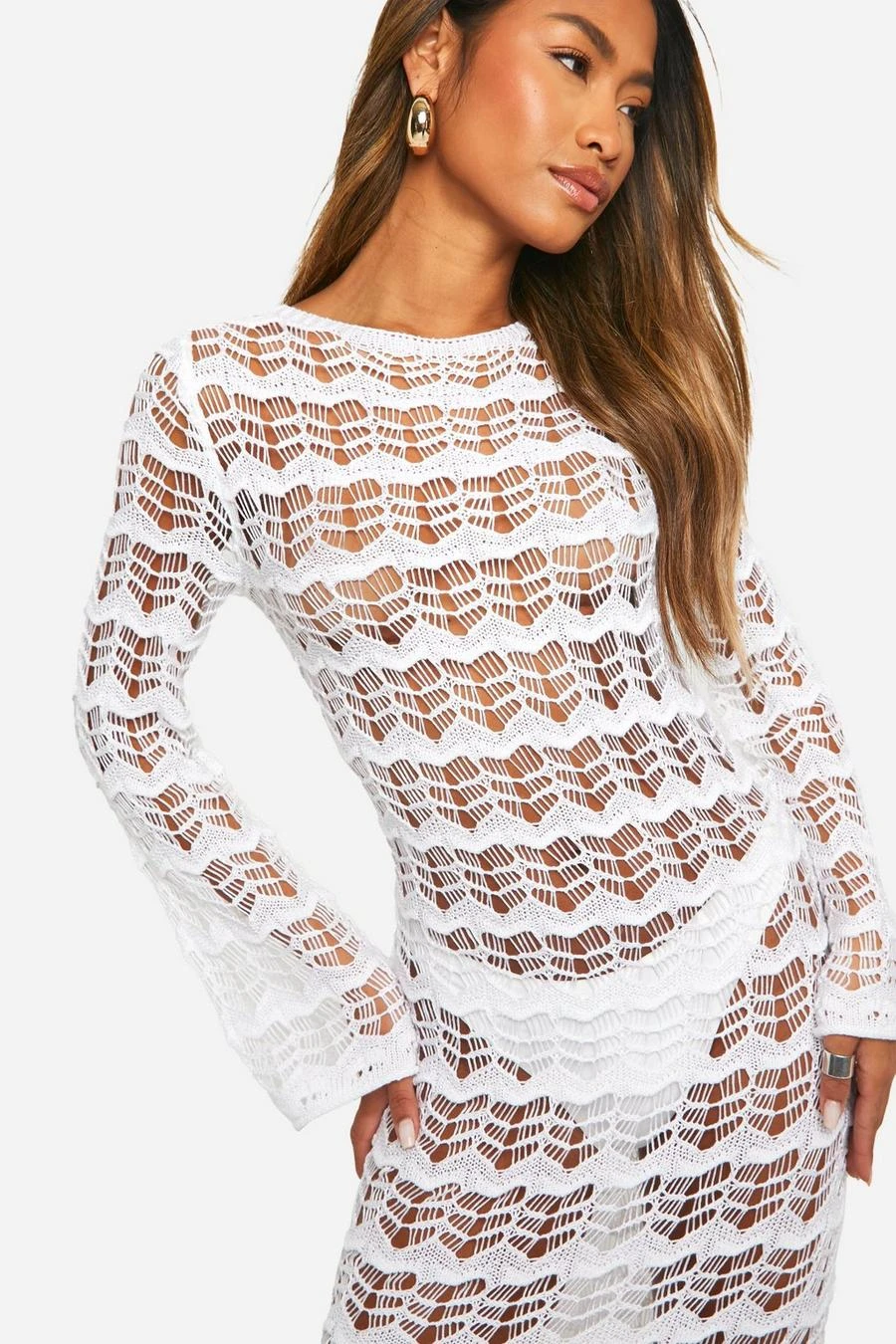 BOOHOO Pointelle Lace Up Back Detail Knitted Maxi Dress 4 BOOHOO Pointelle Lace Up Back Detail Knitted Maxi Dress - Image 4