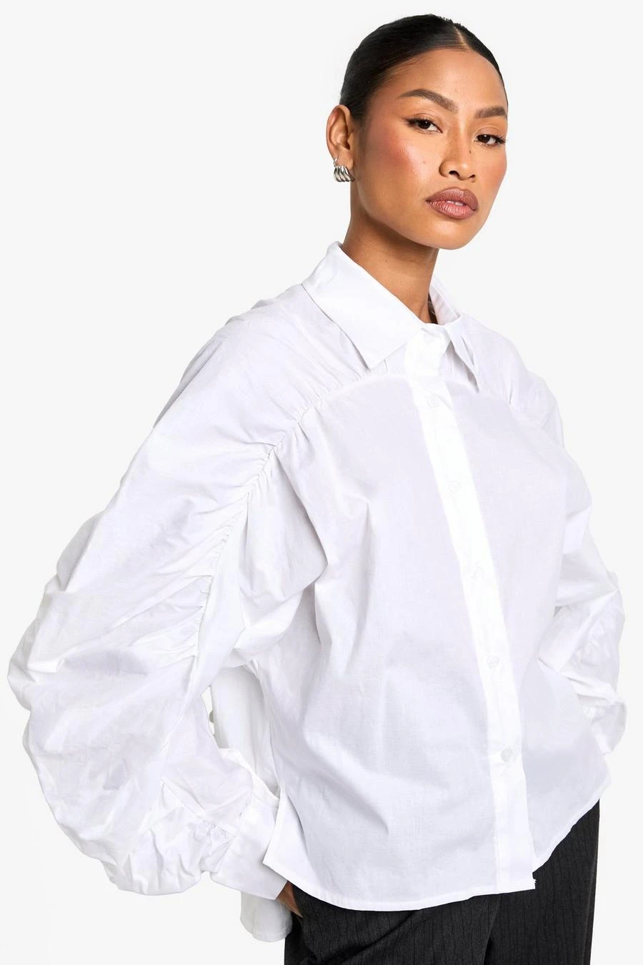 BOOHOO RUCHED SLEEVE DETAIL COTTON POPLIN SHIRT 4 BOOHOO RUCHED SLEEVE DETAIL COTTON POPLIN SHIRT - Image 4