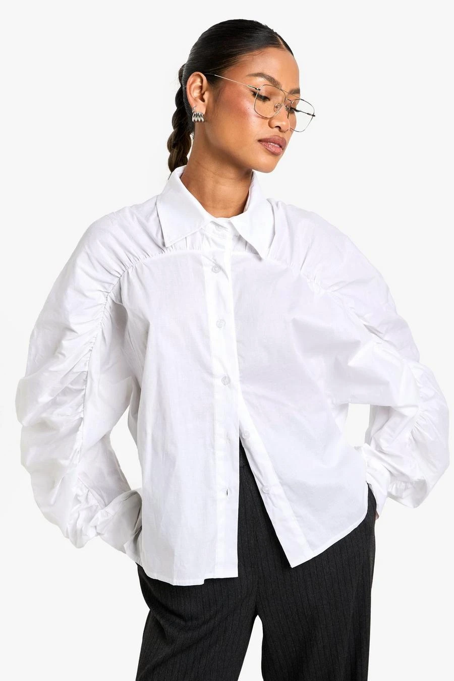 BOOHOO RUCHED SLEEVE DETAIL COTTON POPLIN SHIRT 1 BOOHOO RUCHED SLEEVE DETAIL COTTON POPLIN SHIRT
