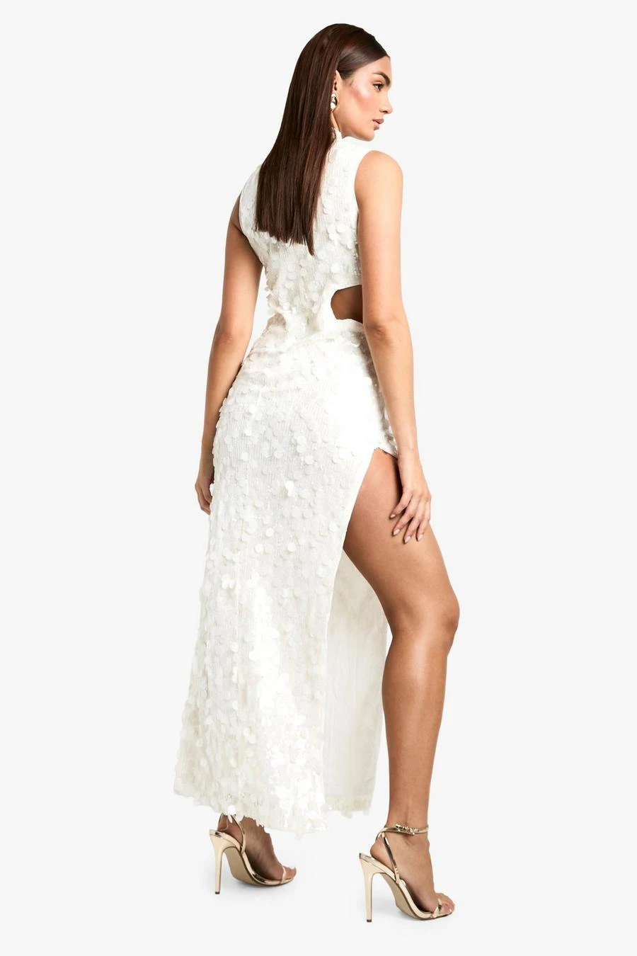 BOOHOO Sequin High Neck Cut Out Split Leg Maxi Dress 2 BOOHOO Sequin High Neck Cut Out Split Leg Maxi Dress - Image 2