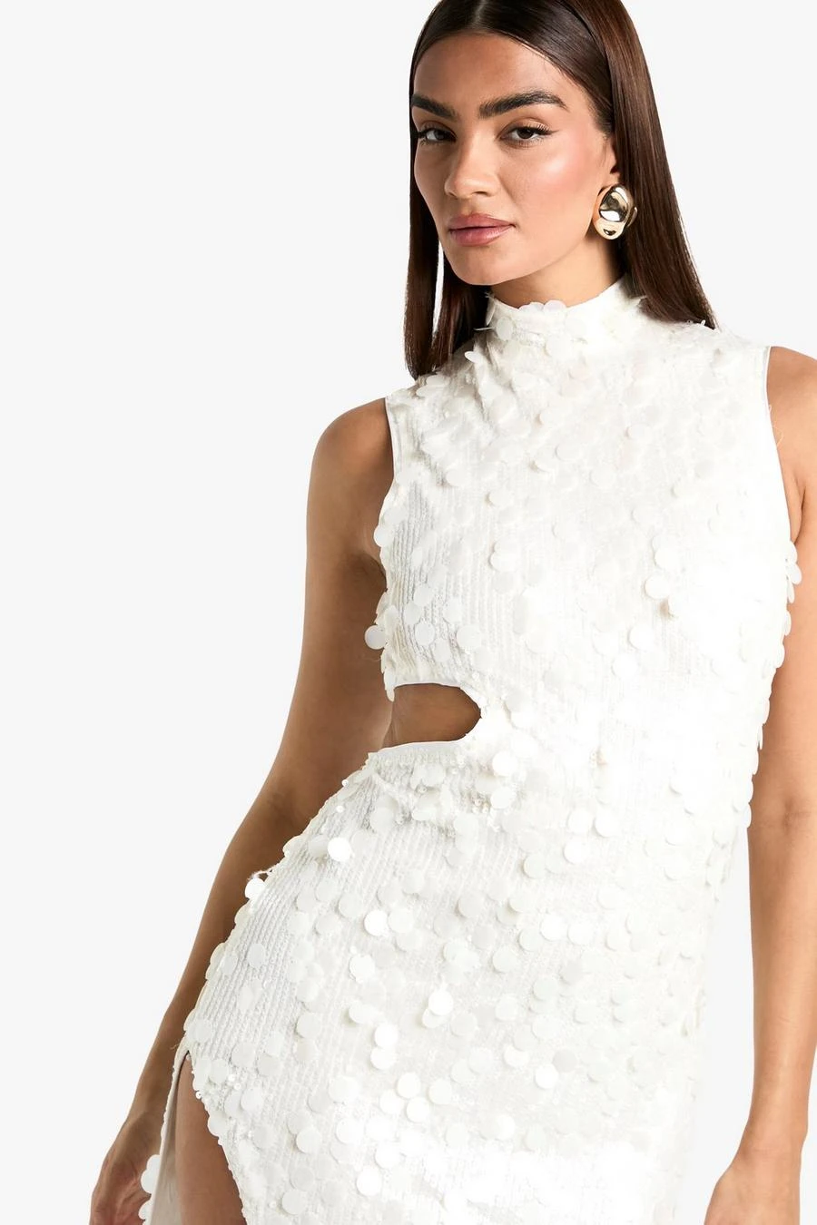 BOOHOO Sequin High Neck Cut Out Split Leg Maxi Dress 4 BOOHOO Sequin High Neck Cut Out Split Leg Maxi Dress - Image 4