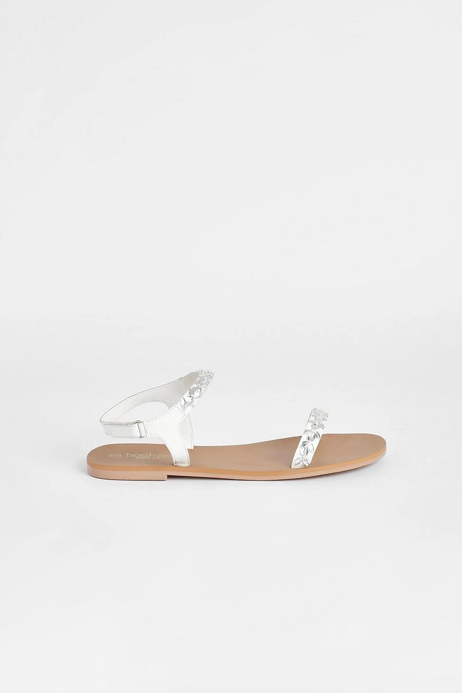 BOOHOO Wide Fit Leather Rhinestone Embellished Two Part Sandals 2 BOOHOO Wide Fit Leather Rhinestone Embellished Two Part Sandals - Image 2