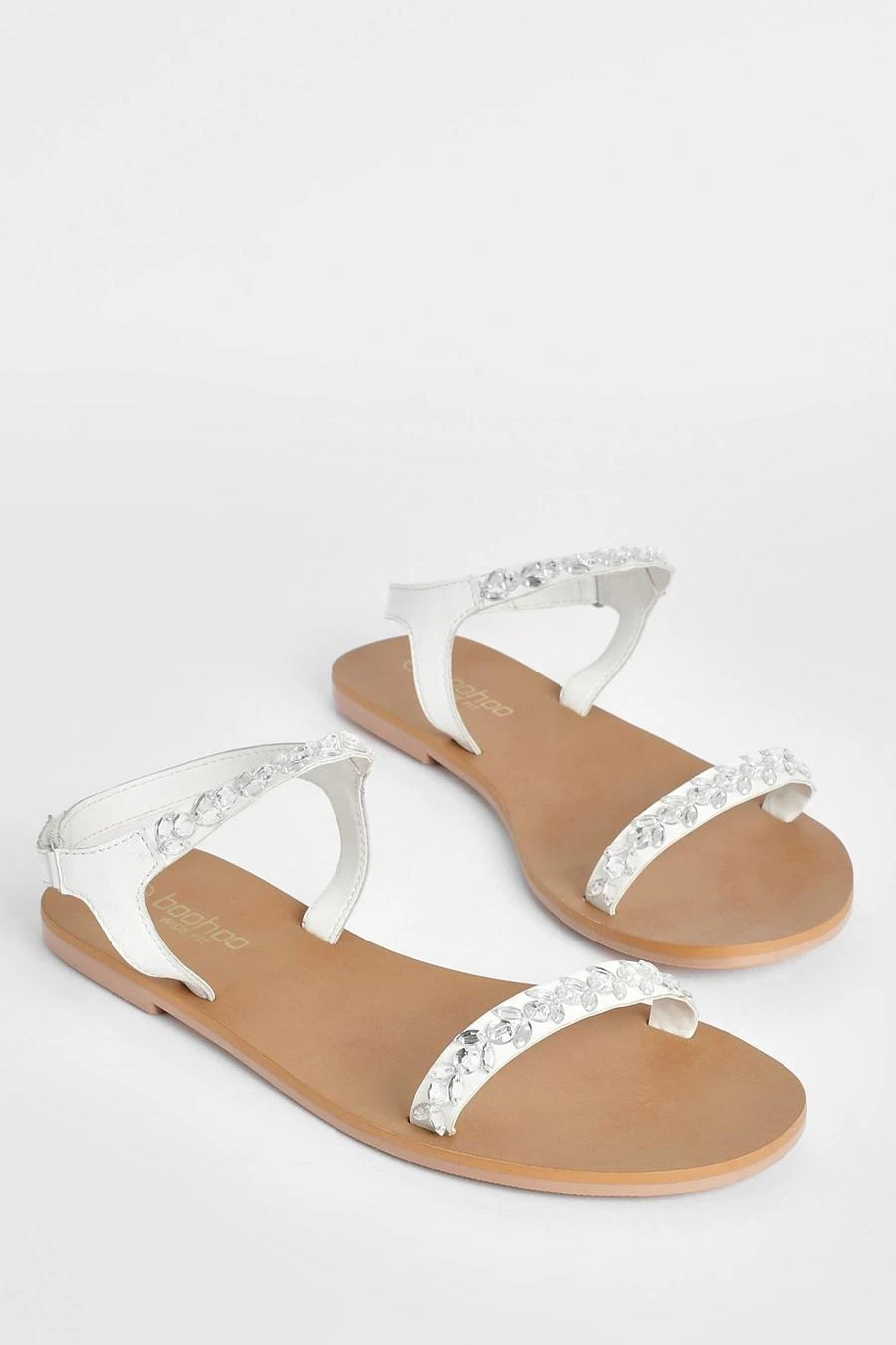 BOOHOO Wide Fit Leather Rhinestone Embellished Two Part Sandals 3 BOOHOO Wide Fit Leather Rhinestone Embellished Two Part Sandals - Image 3
