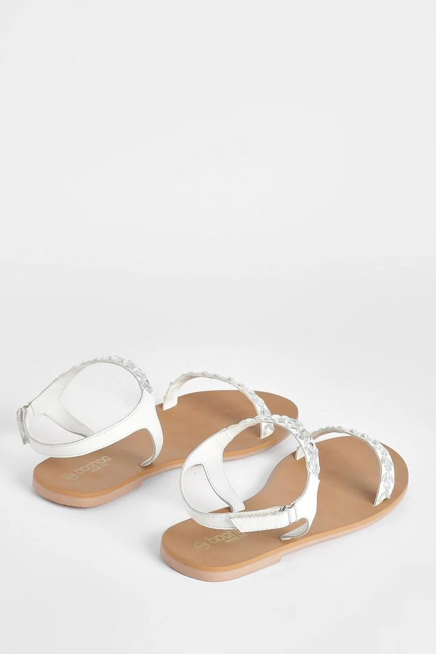 BOOHOO Wide Fit Leather Rhinestone Embellished Two Part Sandals 4 BOOHOO Wide Fit Leather Rhinestone Embellished Two Part Sandals - Image 4