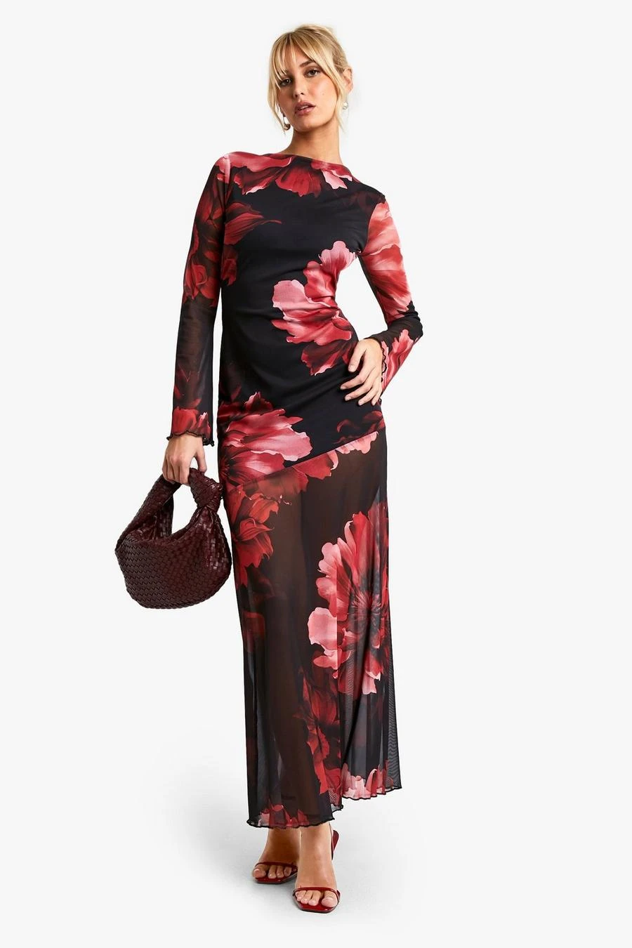 BOOHOO Floral Godet Seam Maxi Dress 1 BOOHOO Floral Godet Seam Maxi Dress